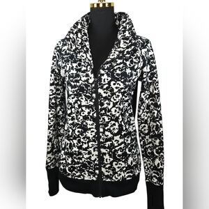 Lululemon Cozy Cuddle Up Jacket Fleur Sombre Black White Sz 6 Cotton Fleece